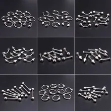 100 шт./партия, серебряные пирсинг для тела, нержавеющая сталь, брови, губы, носовые украшения для живота, языка, трагуса, Лабрет, кольца