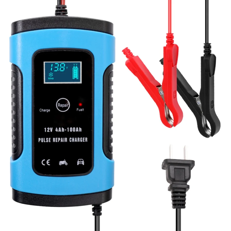 US Plug Blue 12 В 6А полностью автоматическое автомобильное зарядное устройство для ремонта импульсов зарядное устройство s влажная сухая свинцово-кислотная батарея зарядное устройство s цифровой ЖК-дисплей - Цвет: US Plug Blue