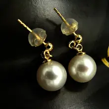 GVBORI 14 К желтого золота натуральный японский жемчуг акоя жемчужные серьги корейский для женщин Свадебная вечеринка круглый ювелирные изделия Подарок Мама суперяркий
