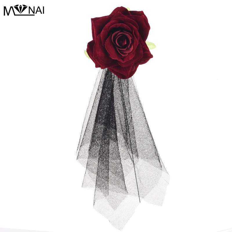 

Lolita Girls Fabric Rose Lace Hair Clip / brooch Gothic Lady Butterfly Veil Hairpin Handmade Beautiful Princess Hair Accessories