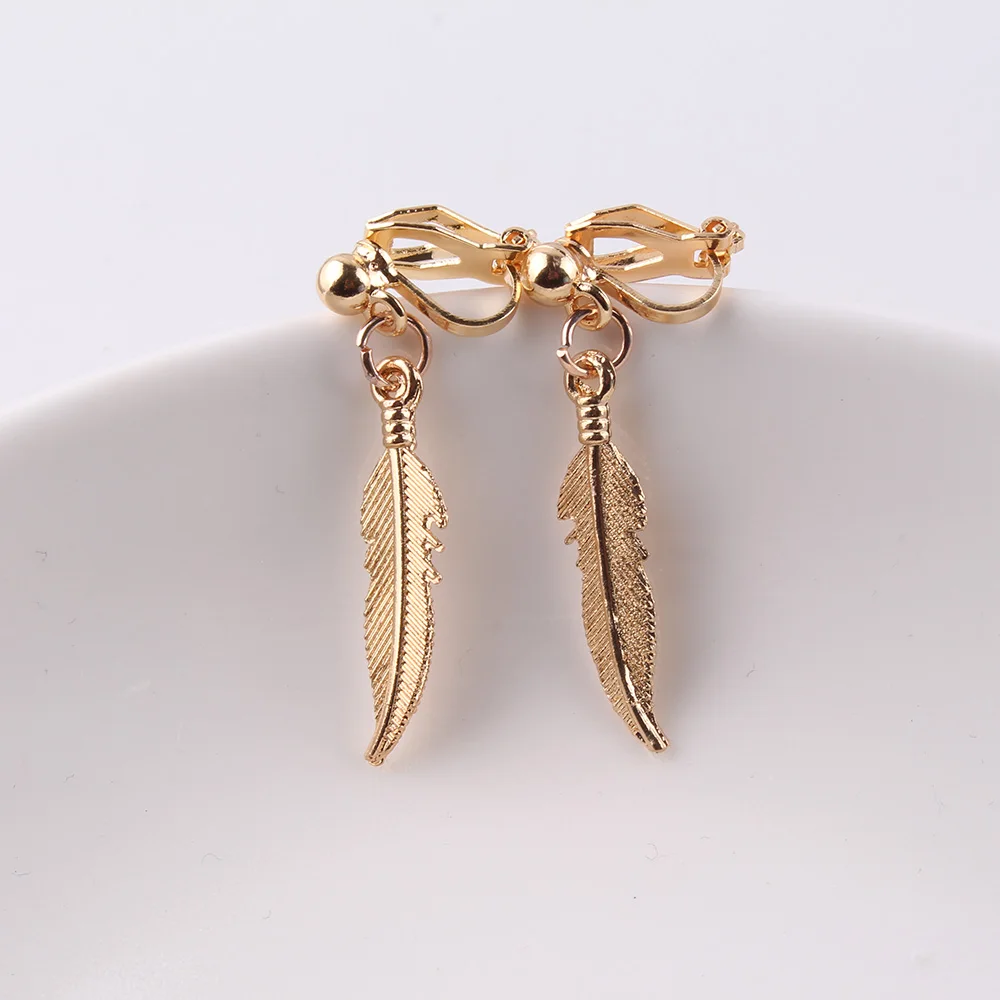 alloy Owl hippo No Ear Hole Earring Gold-color Geometric Clip Earrings for Girl