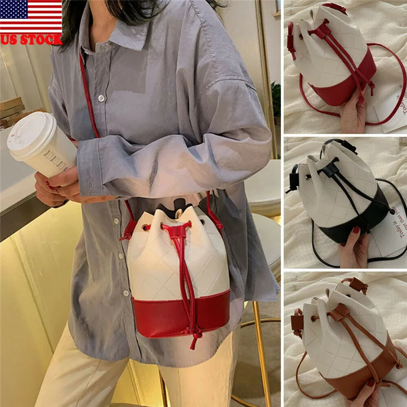 

Women bag Barrel-shaped Patchwork Bucket Bag Women PU Leather Shoulder Bags Brand Designer Ladies Crossbody messenger Bags