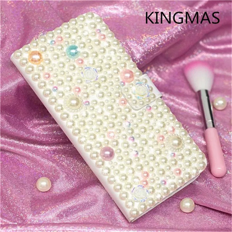 

Diamond Pearl Case for iPhone 6 7 8 Plus X XS XR MAX Deluxe Handmade Gold Shiny PU Leather Flap Phone Case for Apple 6S plus