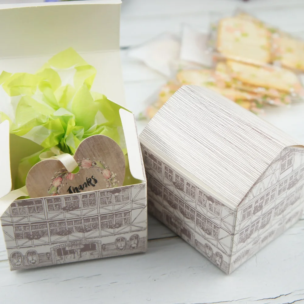 

handprint design 8*7.4*8cm 5 Pcs house style Paper Box choclate candy food as diy wedding favor gift box small gift packaging