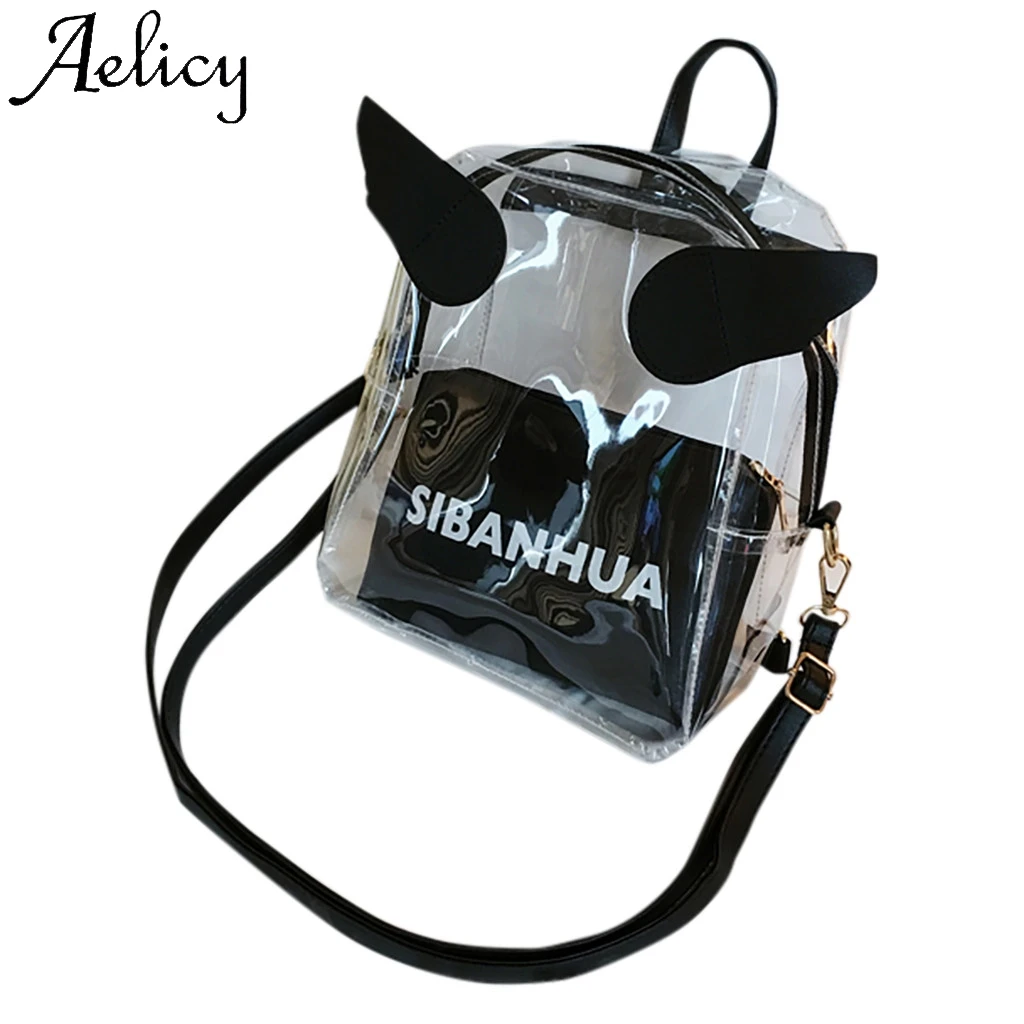

Aelicy Women Fashion Leisure Jelly Transparent Backpack Beach Shoulder Bag School High Quality Solid Bag Phone Pocket