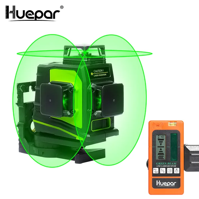 Best Offers Huepar 12 Lines 3D Green Cross Line Laser Level Self-Leveling 360 Degree Vertical & Horizontal with LCD Receiver USB Charging