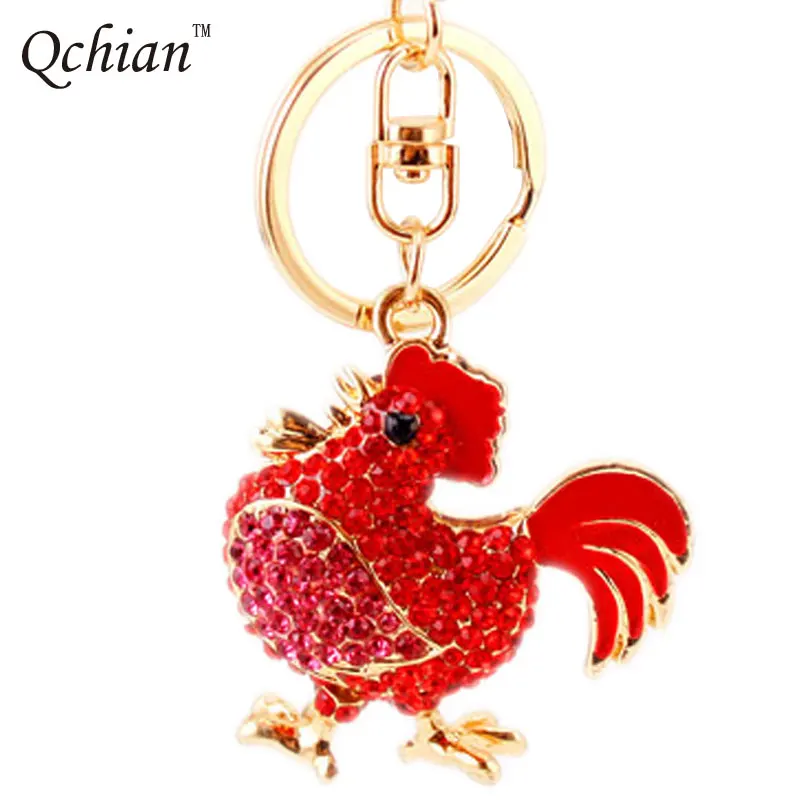 2017 Novelty Crystal Cock Rooster Chicken Key Chains Rhinestone