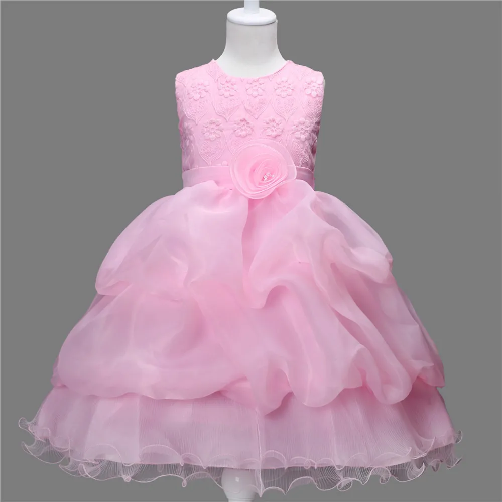 

Rose Flower Baby Girl Dress Children Bridesmaid Toddler Elegant Dress Pageant Wedding Bridal Dress Pink Red Kids Princess Dress