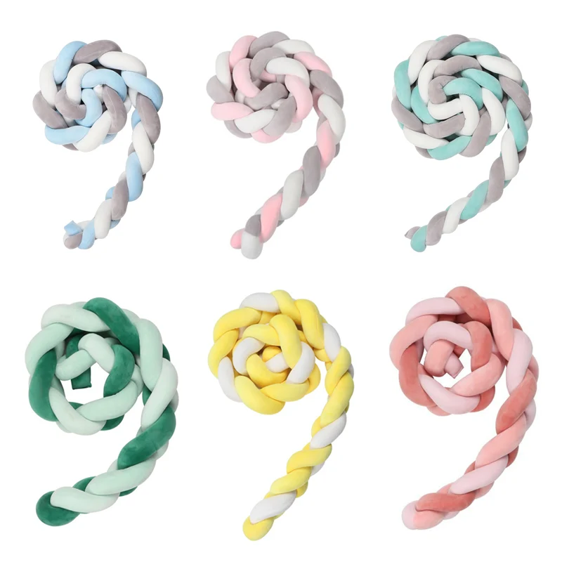 1M 2M Length Baby Bed Bumper 4 Braids Baby Bed Decor Pure Weaving Plush Knot Crib Bumper Protector Infant Room Decor