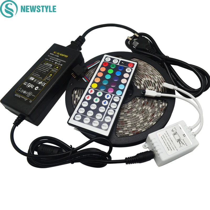 5 메터 RGB Led 스트립 5050 SMD 방수/비 방수 60LED/M DC12V LED 빛 + 44 키 원격 컨트롤러 + 12 볼트 6A 전원 어댑