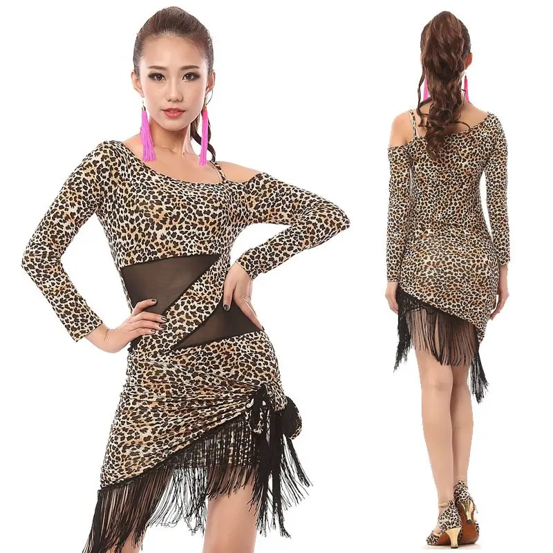 Leopard Print Latin Dress New Fashion Tassel Nightclub Performance Female Adult Gauze Costume National Style Latin Dance Dress Leopard Print Latin Dress New Fashion Tassel Nightclub Performance Female Adult Gauze Costume National Style Latin Dance Dress