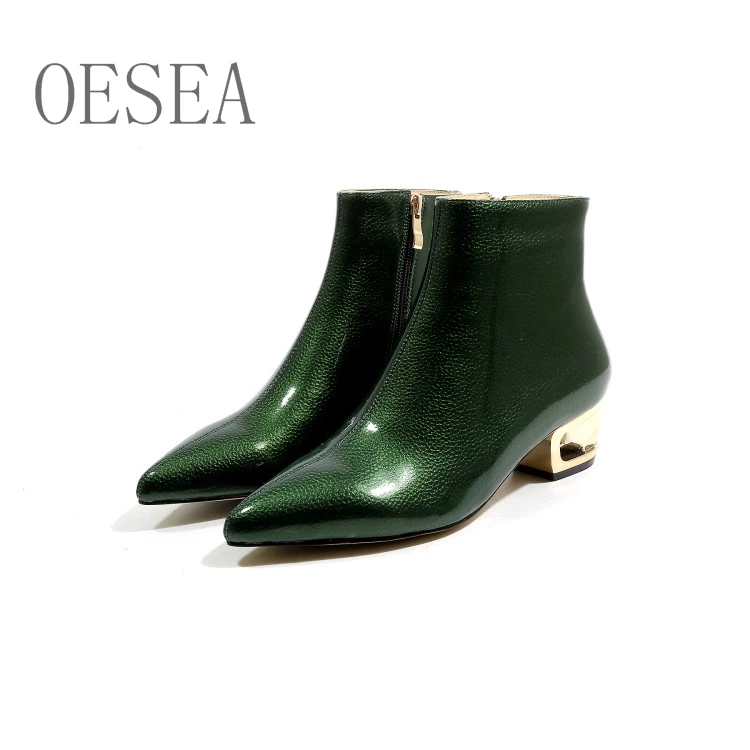 

Green/brown new 2018 fashion personality casual zipper patent leather microfiber women's boots pointed toe boots comfortable