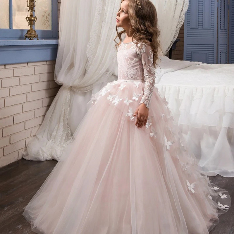 

Girls dress Children's Dress Princess Dress Girl's Long Sleeve Wedding Tutu Long Piano Costume Flower Girl Dress