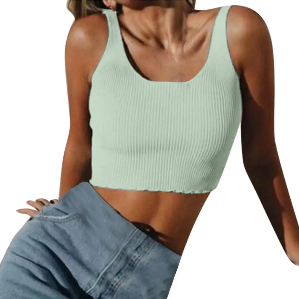 Womens Sexy Casual Slim Sleeveless Tank Tops Vest Solid Color Crop Top For Ladies Fitness Vest Women Clothing Tops Ladies TT3 - Цвет: green