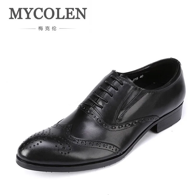 MYCOLEN Italian Designer Black Brown Brogue Shoes Genuine Leather Lace Up Men Formal Dress Shoes Party Office Wedding Oxfords - Color: Black