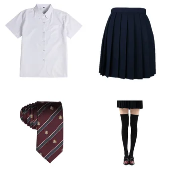 

2019 Cute Japanese/korean School Uniform Style Girls Jk Uniform Student Short Sleeve White Shirt+short Skirt+tie+long Socks Sets