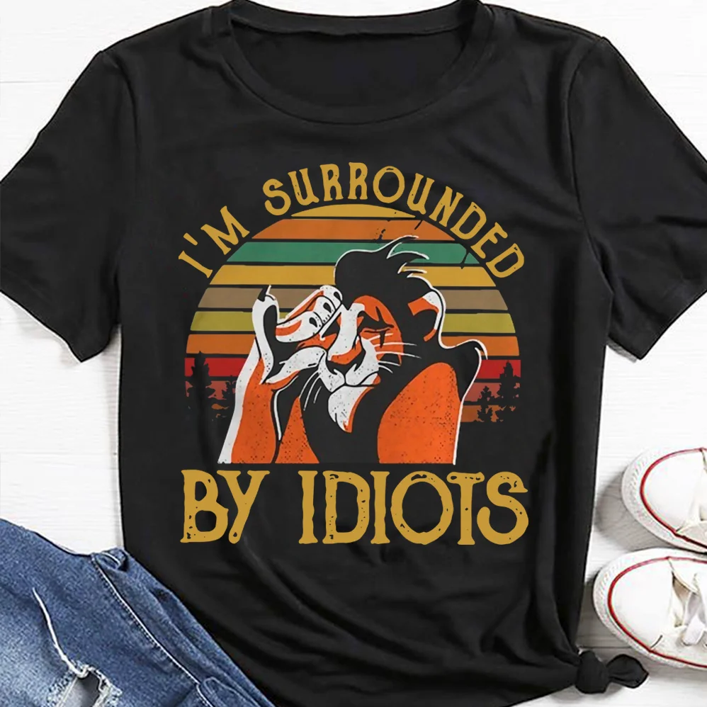 Я окружен Idiots The Lion King 2019 Scar Винтажная футболка в стиле ретро Мужская и женская