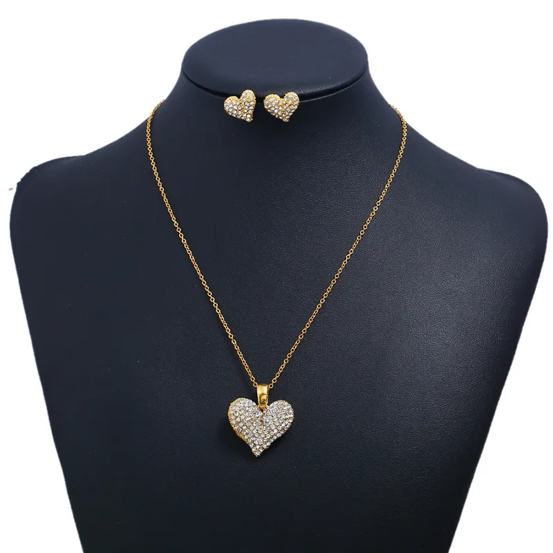 Heart-shaped Necklace Pendant Earring suit Made With Swarovski Crystal women Earring Three pieces jewellery suit
