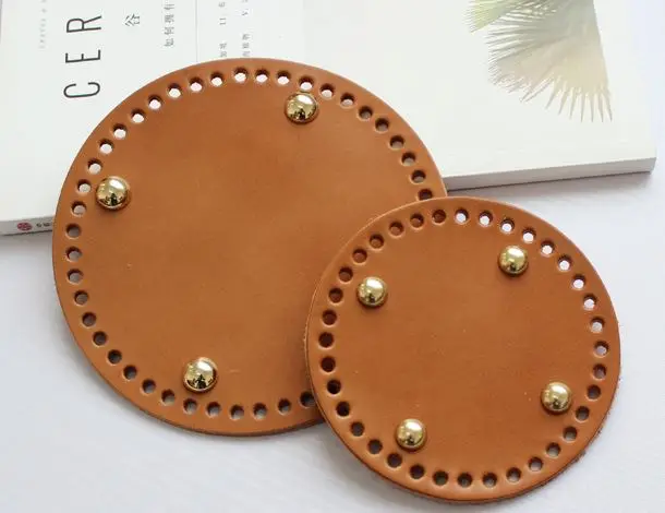 1PCS Real Leather Round Bag bottom 16cm/6.3" 12cm/4.7" DIY Handmade Bag Accessories - Цвет: brown 12cm