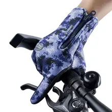 Зимние перчатки для велоспорта, камуфляжные ветрозащитные водонепроницаемые регулируемые перчатки на молнии, теплые противоскользящие перчатки для катания на лыжах