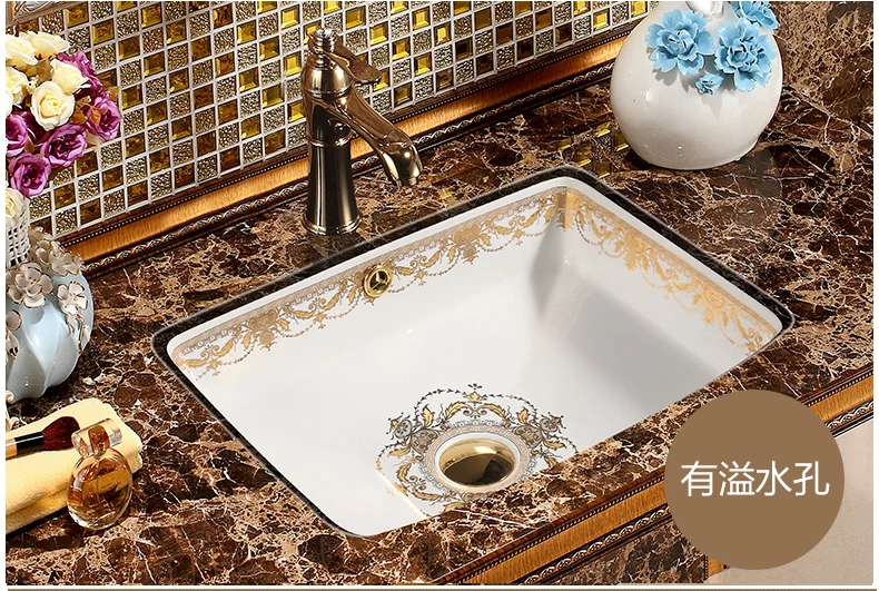Rectangular China Artistic Procelain art countertop Lavabo handmade undercounter With Overflow Ceramic wash basin Bathroom Sink (10)