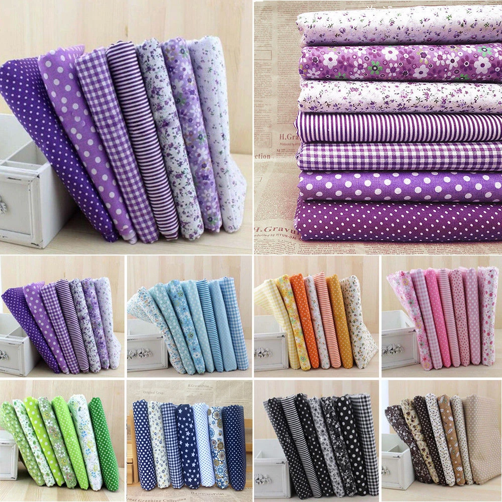 7pcs Cotton Cloth Sewing Patchwork Fabric Assorted Squares Pre-Cut
Quilt Quarters Bundle 25*25cm For DIY Handmade Crafting Doll