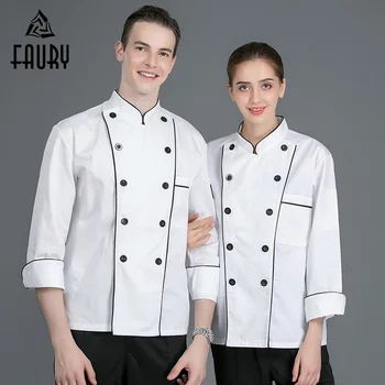 

Chef White Kitchen Cooking Clothing Top Restaurant Cozinha Cuisine Canteen Catering Long Sleeve Double Breasted Workwear Jackets