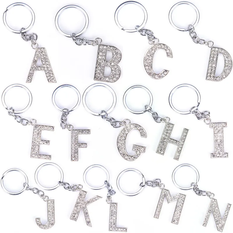 

26 Letters Fashion New Crystal Rhinestone Alphabet Keyring Initial Letter Key Ring Chain Unisex Keychain Free Shipping