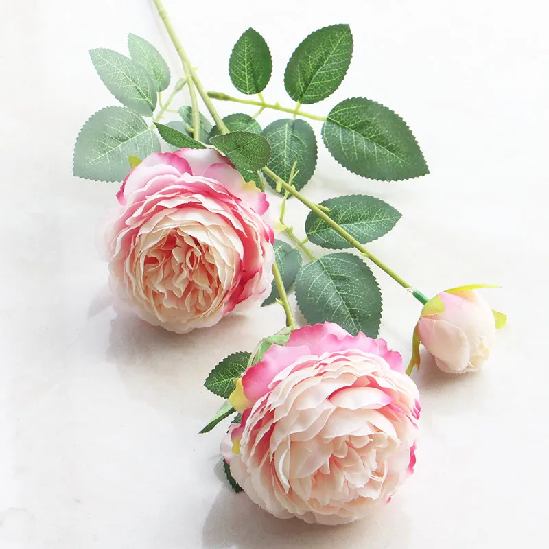 Kyunovia Роза, украшение, искусственные шелковые цветы, листья, 3 головки, длинные розы, бархат, роза, Свадебный праздник Декор дома, KY39 - Цвет: Light Purple