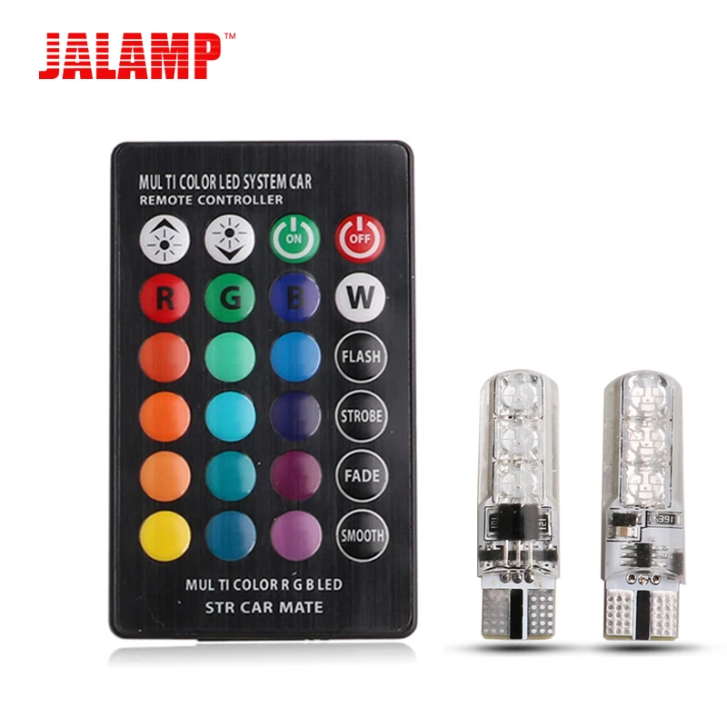 Светодиодная лампа JALAMP T10 W5W 194 RGB 5050 6 SMD 12 в пост. Тока для салона автомобиля пульт