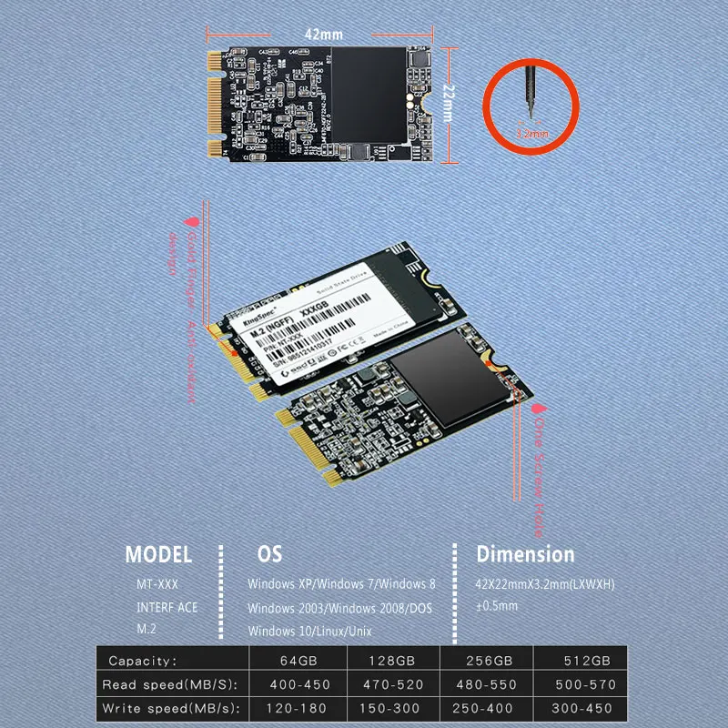 kingspec 64 Гб M.2 твердотельный накопитель без Кэш NGFF M.2 SSD интерфейс 6 Гбит/с PCIe MLC для LenovoThinkpad hp ASUS