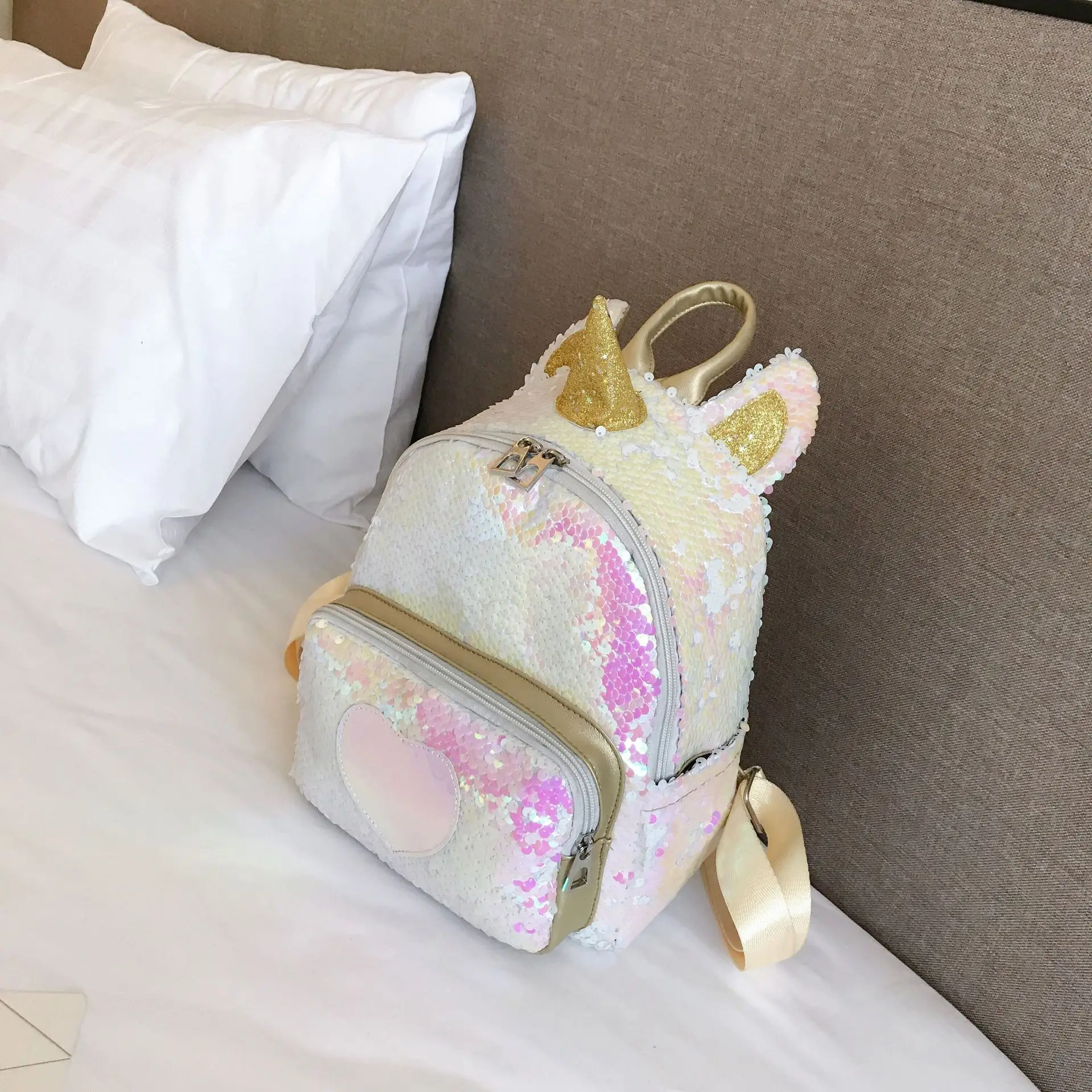 Рюкзак с пайетками Sac A Dos, женские школьные сумки для девочек, рюкзак для девочек-подростков, милый/единорог, Mochila Mujer, детские рюкзаки, маленькие - Цвет: Золотой