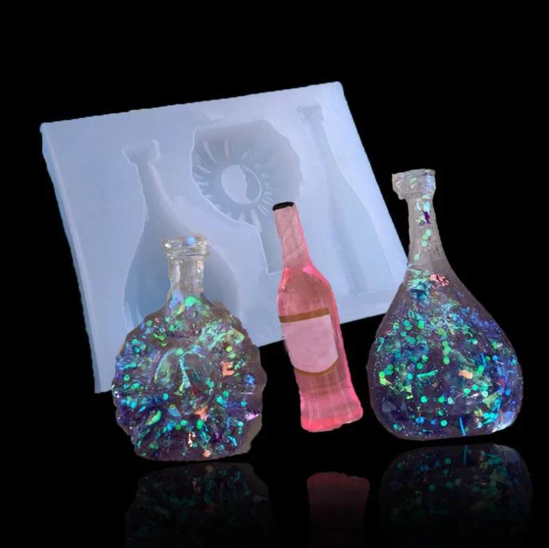 

Transparent Silicone Mould Resin Decorative Craft DIY 3 styles wine bottle combinations shape Type epoxy resin molds for jewelry