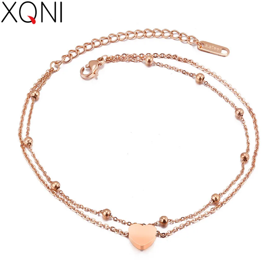 

XQNI Titanium Steel Girl Bracelet Anklet Dual Purpose Furnace Electroplated Rose Gold Double Layer Anklet Chain Female