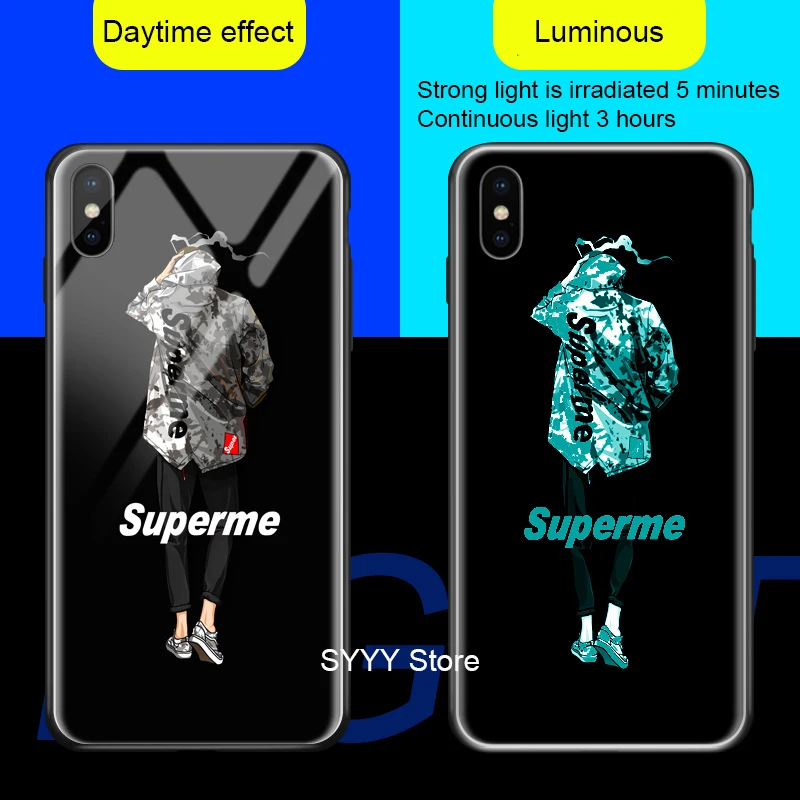 Luminous Marvel Glass Case For iPhone XR X XS MAX 7 8 6 6s Plus Black Panther Phoenix Iron Man Spiderman Batman Cover Capa |