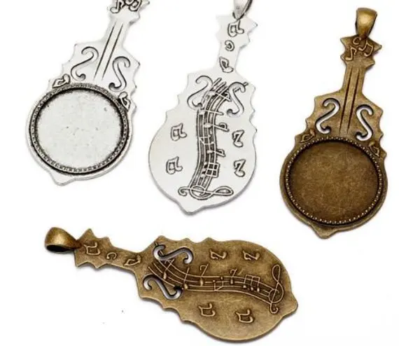 

One Guitar Pendant Blank Bezel Tray Setting // with Matching Clear Glass Cabochon (25mm) // APB064abtheof