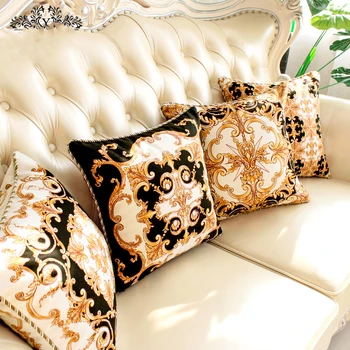

45cm Baroque style luxury retro cushion cover sofa black white yellow paisley velvet throw pillow cover sofa lumbar pillowcase