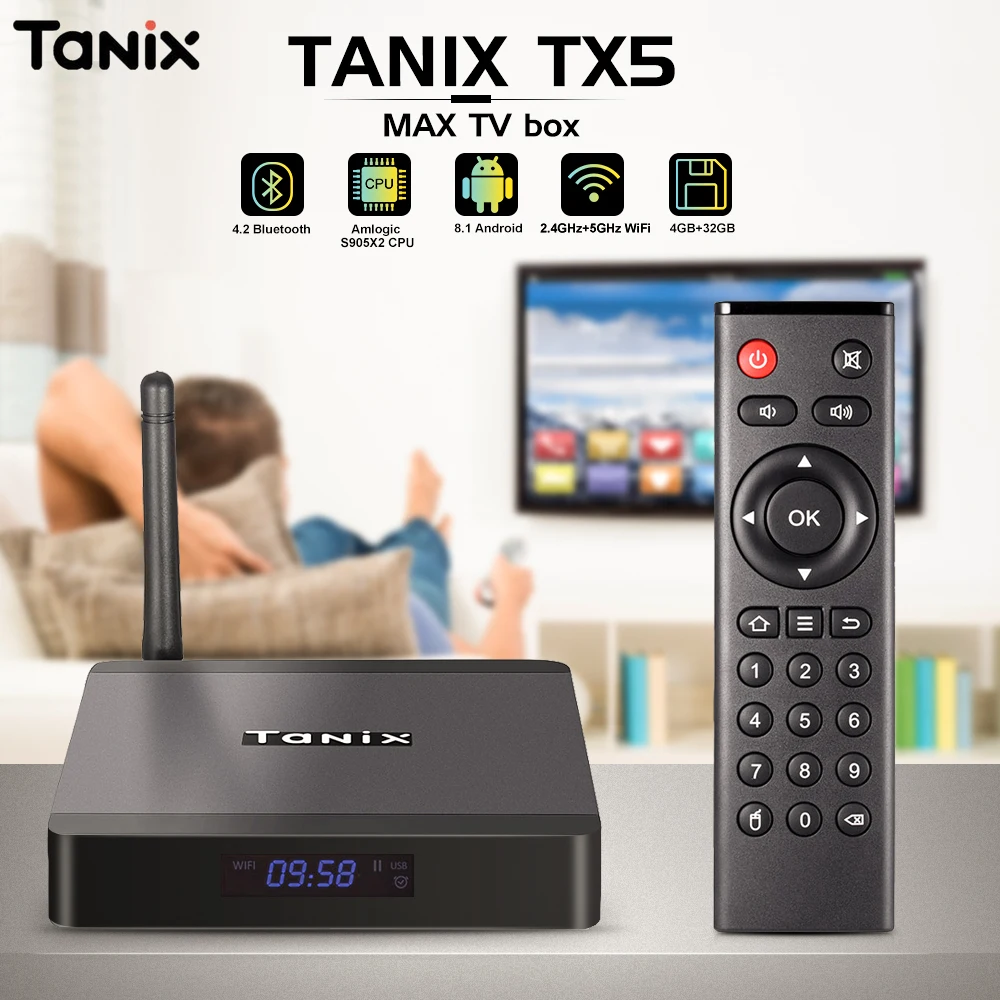 Tanix TX5 Max ТВ Box Amlogic S905X2 Android 8 1 4 GB LPDDR4 32 EMMC 2 5 ГГц Wi Fi BT4.2 Поддержка K H.265 Декодер каналов