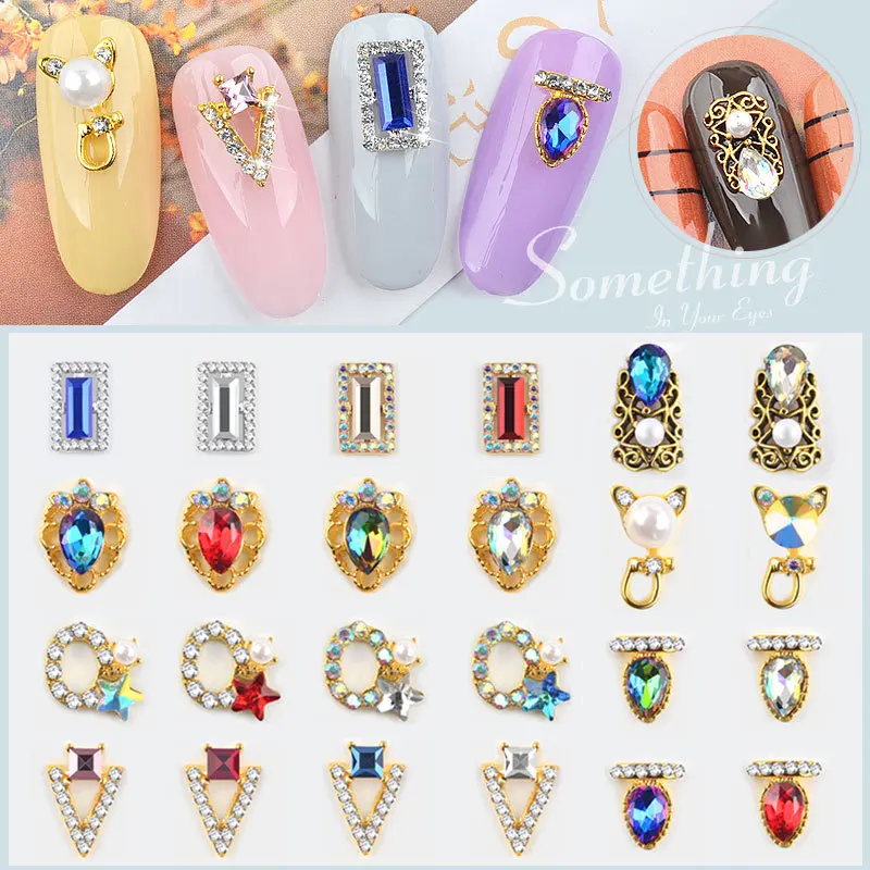 

10pcs Retro 3d Nail Charms Rhinestones Heart Drop Diamond Crystals Stones Nails jewelry Metal Nail Art Decorations Accessories