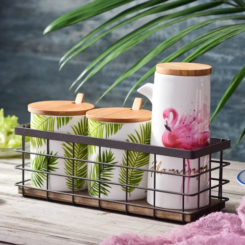 Гавайские Фламинго керамические банки для хранения специй кухонные инструменты набор комбинированная посылка украшение дома свадебный подарок - Цвет: D
