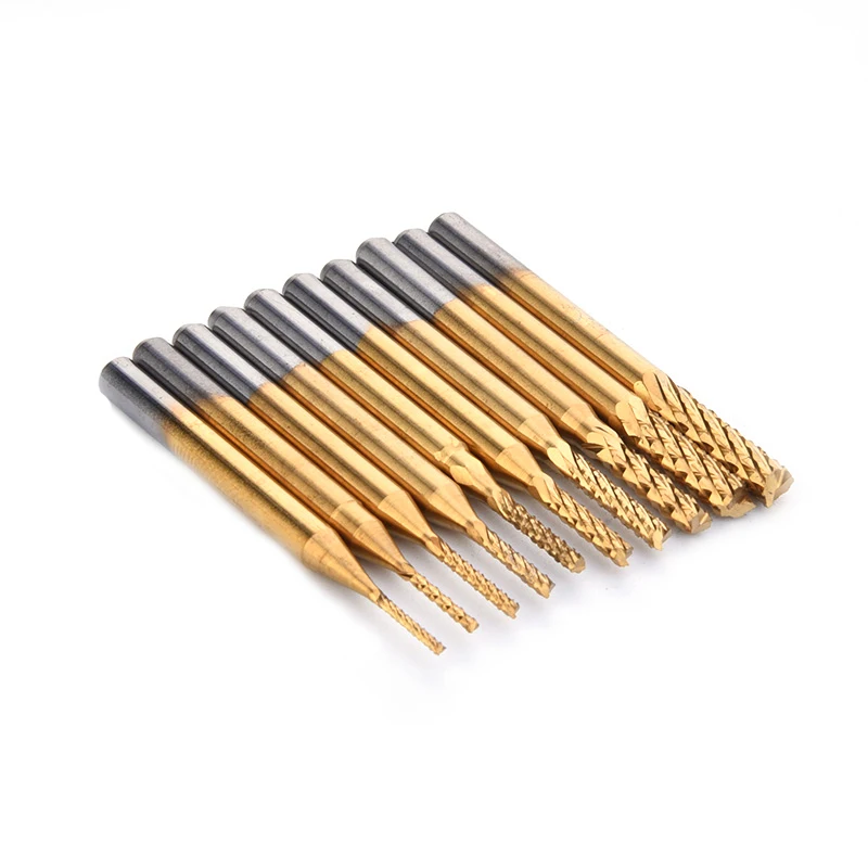10pcs/set PCB Drill Bits CNC End Mill Tool Set Woodworking Engraving Cutter For Power Tools 0.8-3.175mm