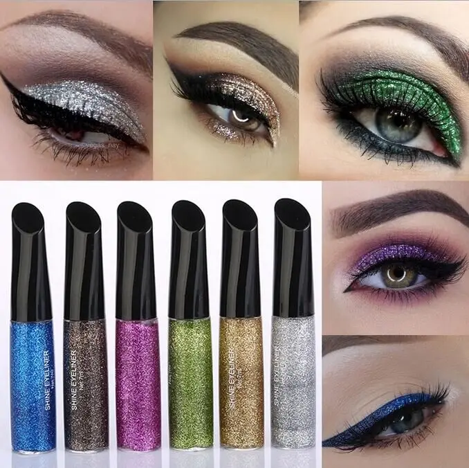 2017 Professional 6 Color Liquid Glitter Eyeliner Makeup Waterproof Purple Gold Shining