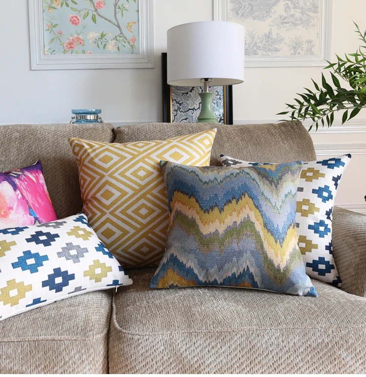 Vintage Geometric Cushion Covers Thick Cotton Linen Decorative Cushion