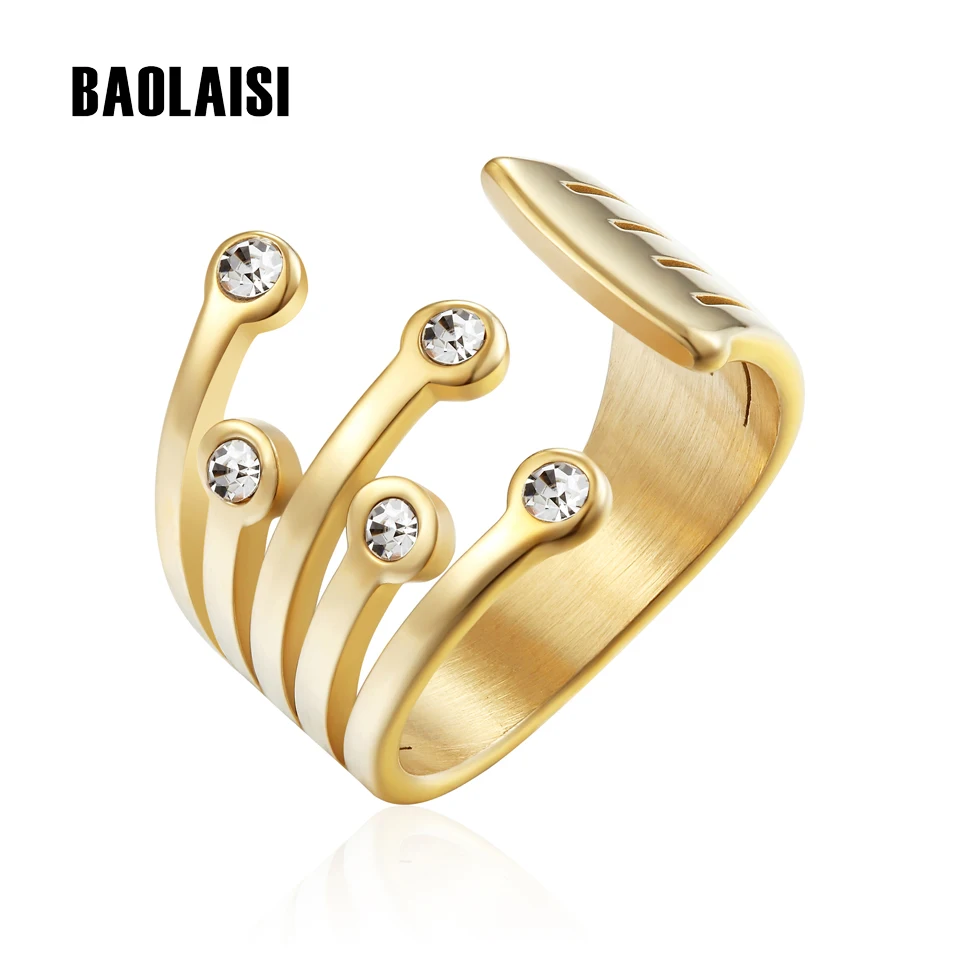 

BAOLAISI Stainless Steel Rings For Women Classic Style Ring Cubic Zirconia Gold Color Fashion Jewelry Party gift Wedding Bands