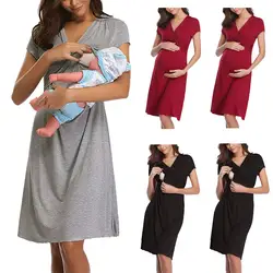 Ночная рубашка для беременных с коротким рукавом для грудного вскармливания платье для беременных летнее Мягкое повседневное платье для