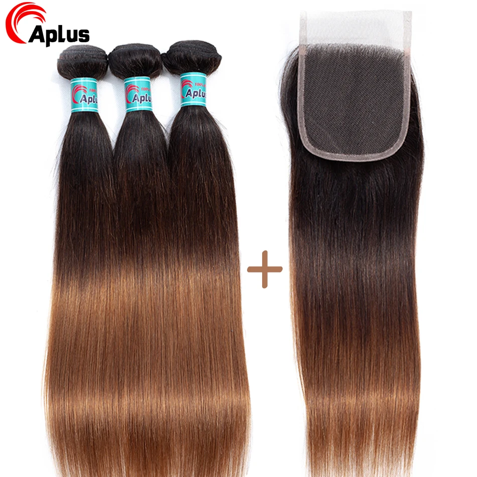 Ceny Kupić 3 wiązki dostać jeden wolny zamknięcie 1b 4 30 Ombre wiązki z zamknięciem NonRemy malezyjski proste włosy ludzkie wiązki z zamknięciem