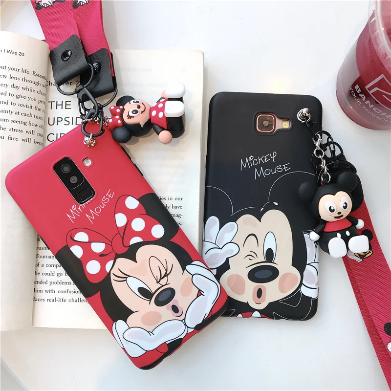 For Samsung A9 star lite case cute Mickey phone cover for Galaxy A9 soft shell for A6 plus cartoon Minnie mouse strap toy holder