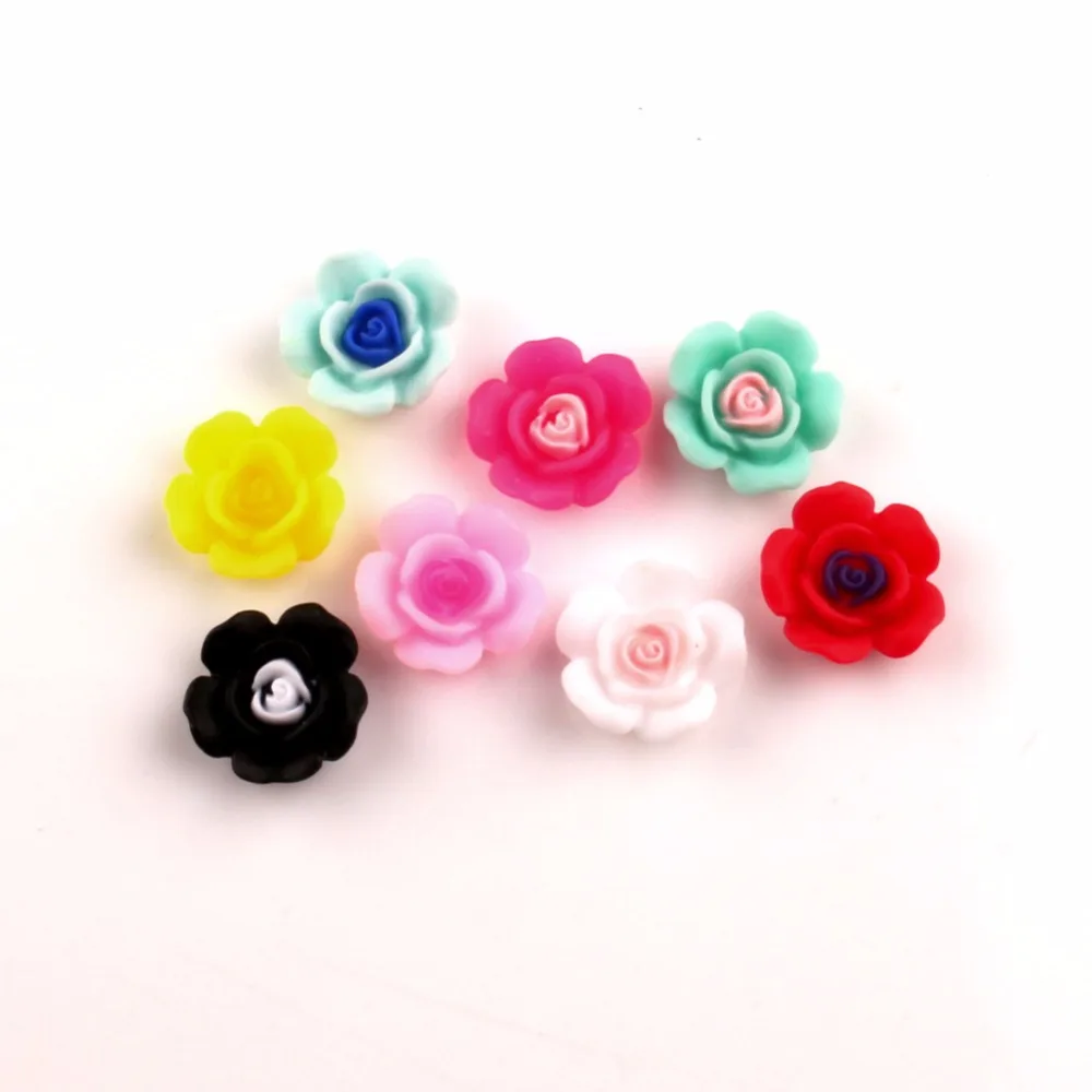 100Pcs Mixed 14mm Resin Flower Decoration Crafts Flatback Cabochon