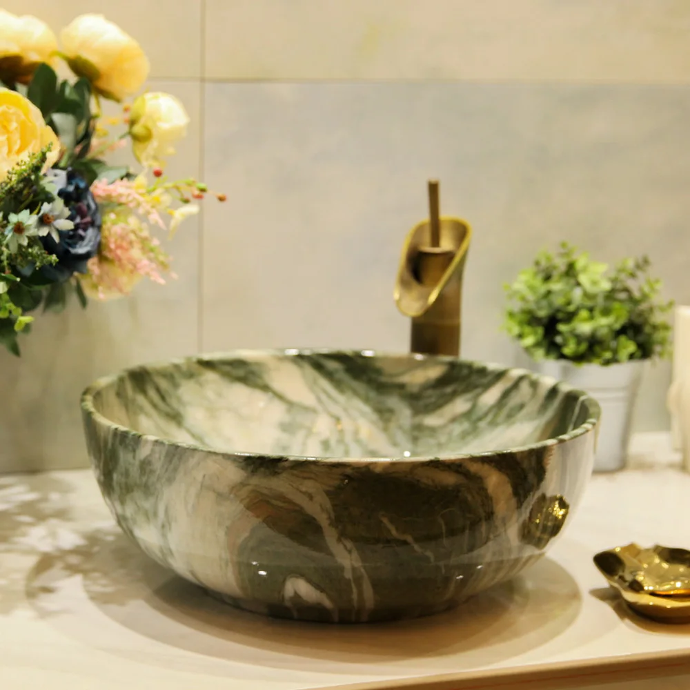 Chinese round ceramic washbasin above counter basin wash basin wash basin art basin marble texture LO621340 Chinese round ceramic washbasin above counter basin wash basin wash basin art basin marble texture LO621340