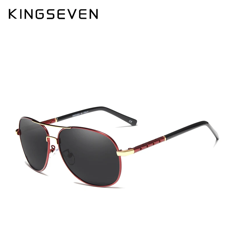 KINGSEVEN, фирменный дизайн, пилот, солнцезащитные очки, мужские, поляризационные, для вождения, UV400, полый дизайн, оправа, очки, Gafas De Sol, N7371 - Цвет линз: red gray